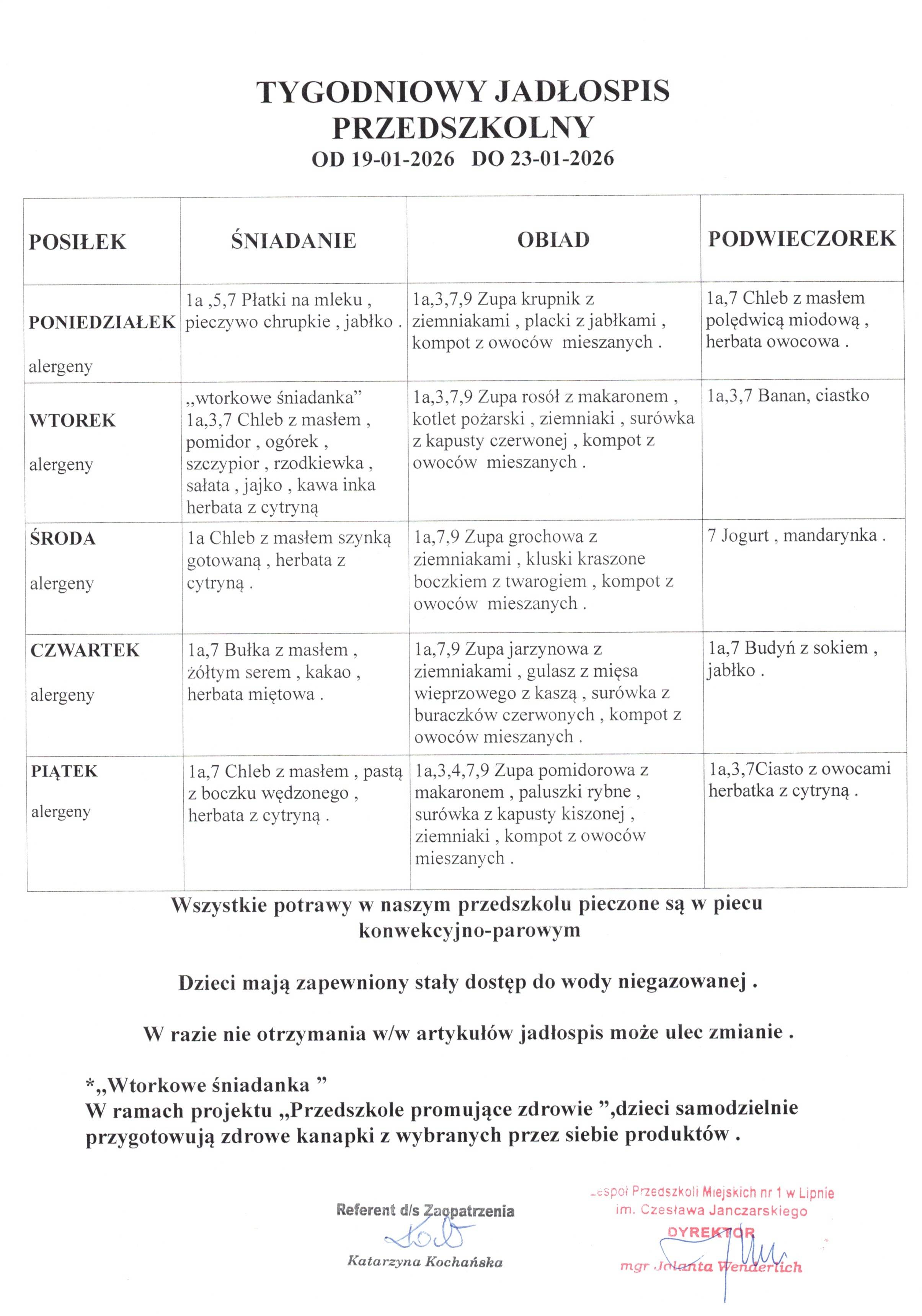 Jadłospis  od 19.01.2025 do 23.01.2026